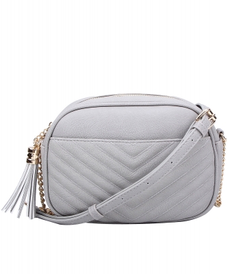 Chevron Quilted Tassel Zip Crossbody Bag WU120 GRAY